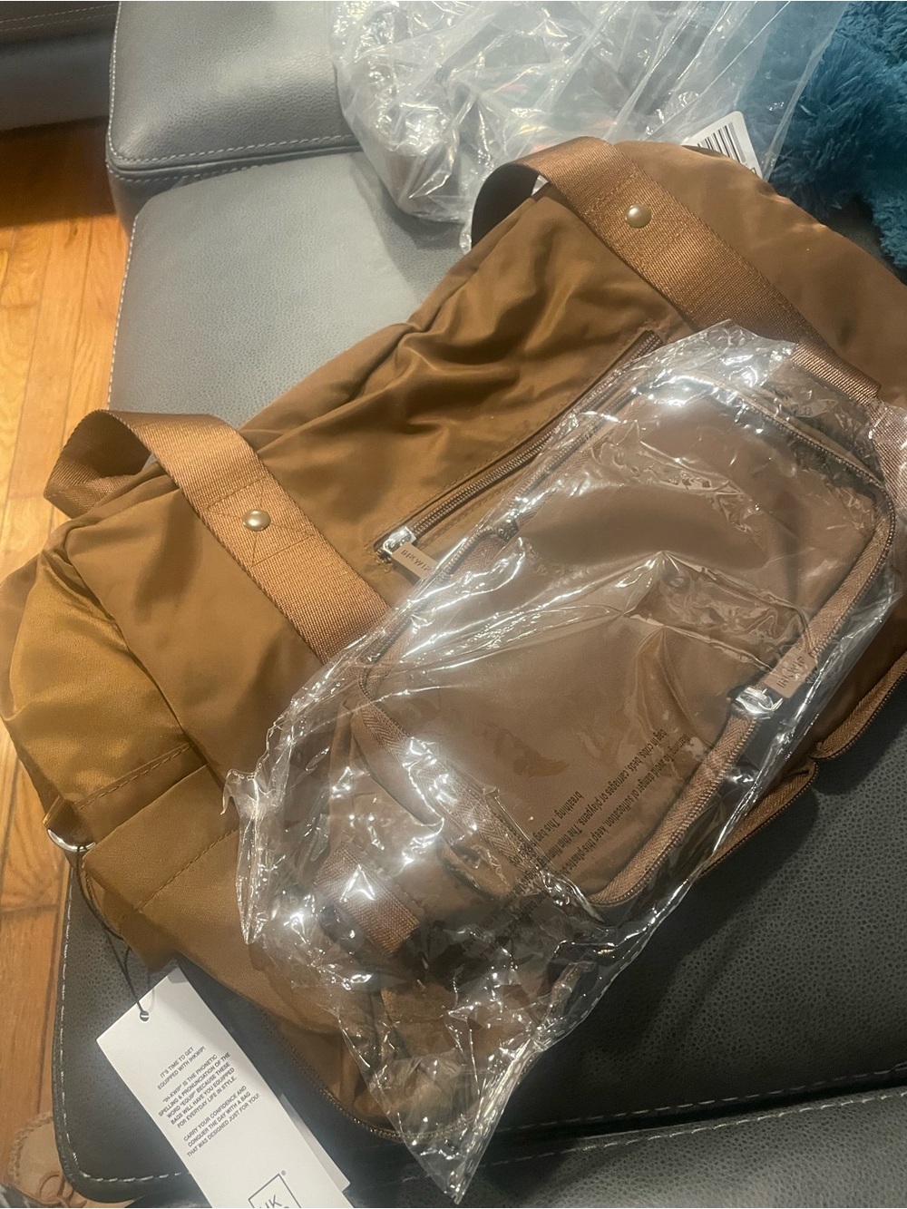 Men's Brown Nylon Weekender Duffel Bag with Toiletry Bag